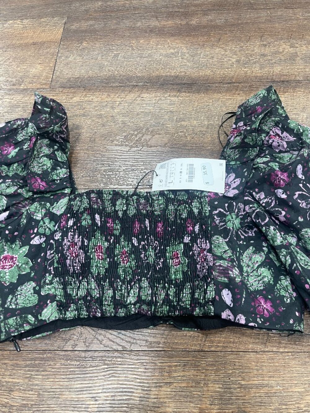 Zara Floral Puff Sleeve Ruched Crop Top NWT Size L - Picture 9 of 9